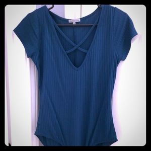 Teal Ribbed Strappy Caged Bodysuit